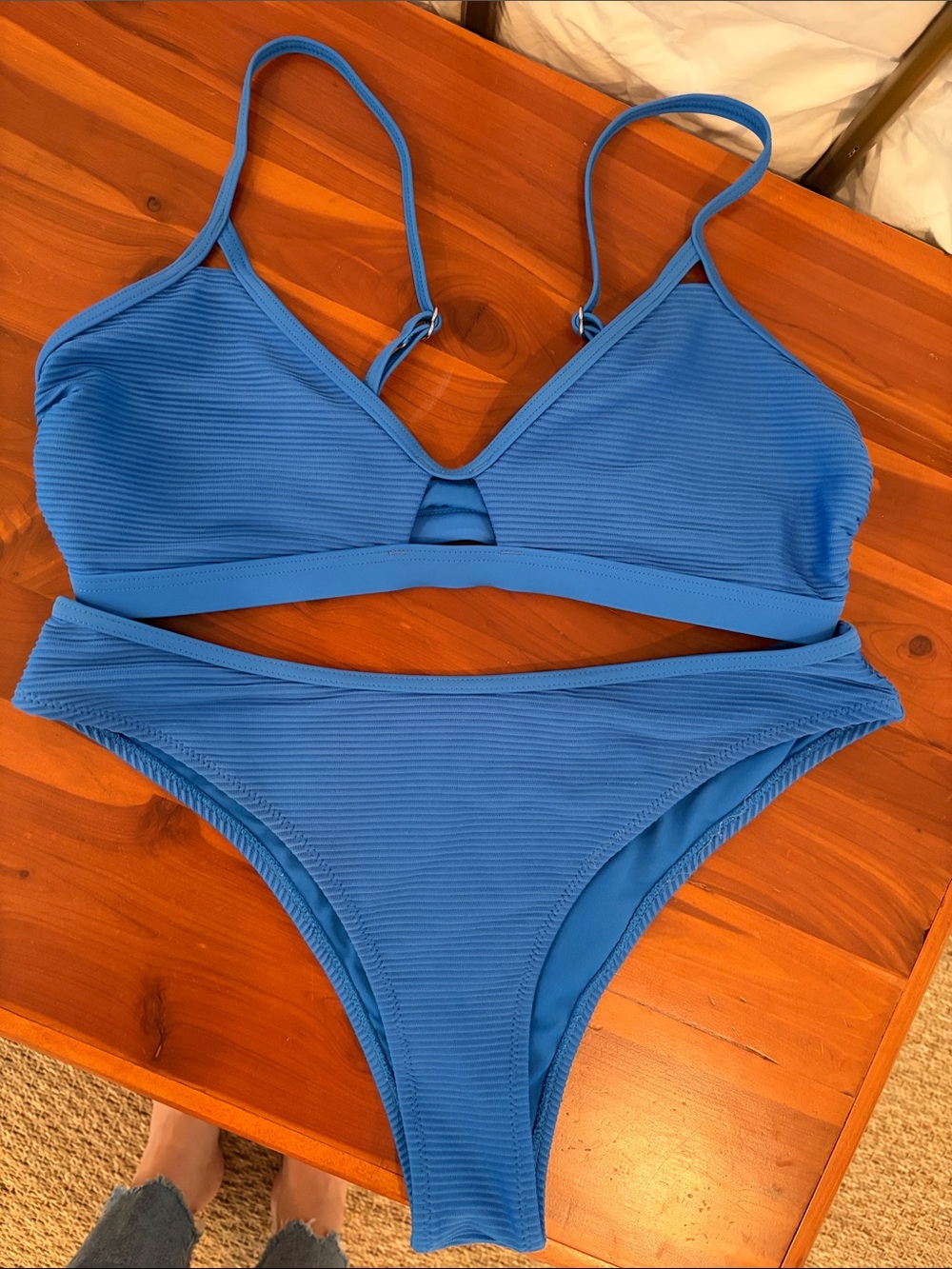 Cupshe Blue Ribbed Bikini